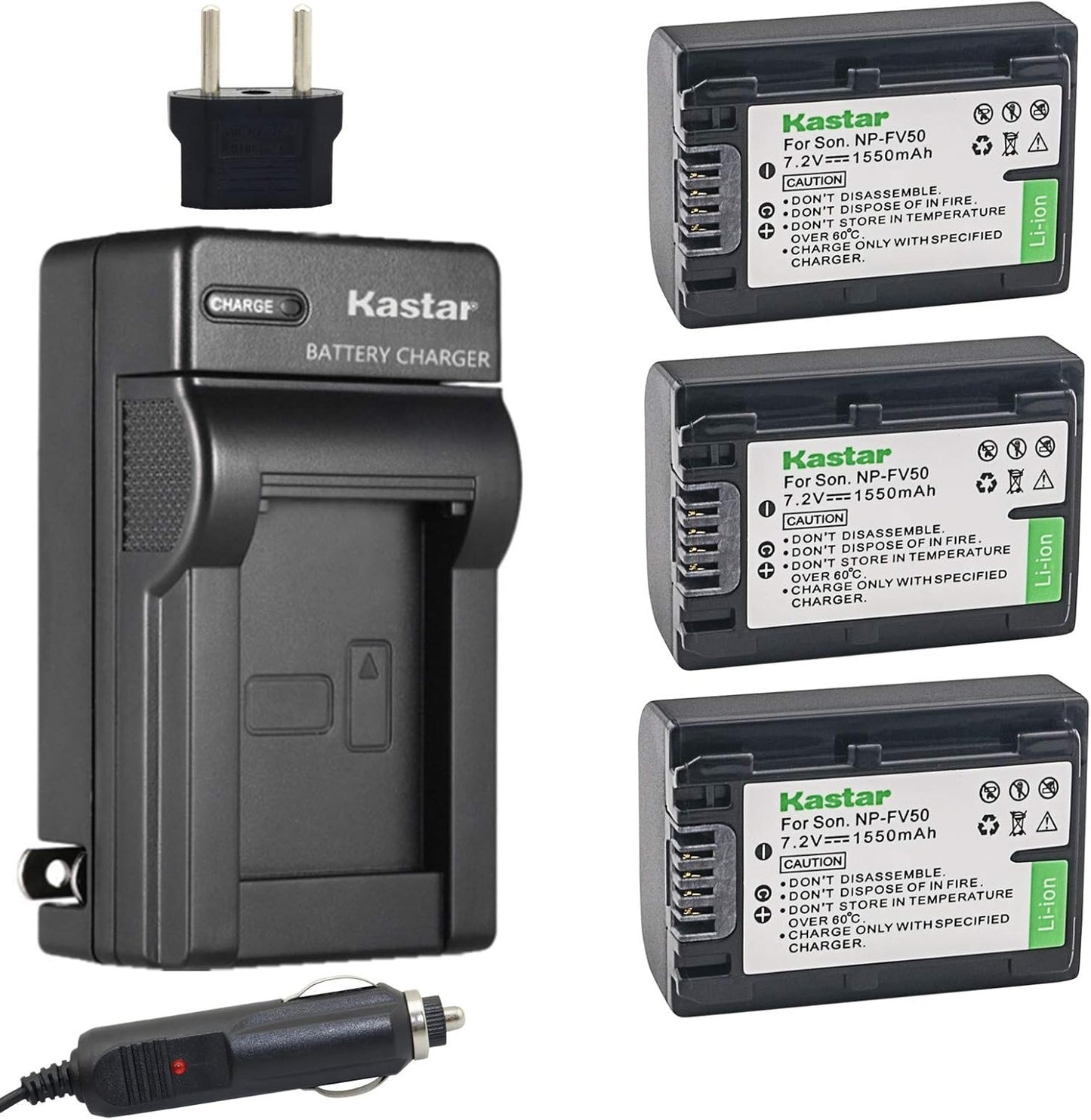Kastar Battery 3 Pack with Charger for Sony NP-FV Series Cameras