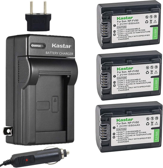 Kastar Battery 3 Pack with Charger for Sony NP-FV Series Cameras