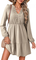 Dokotoo Fall Lace Hollow Out Embroidered V Neck Mini Dress - Elegant