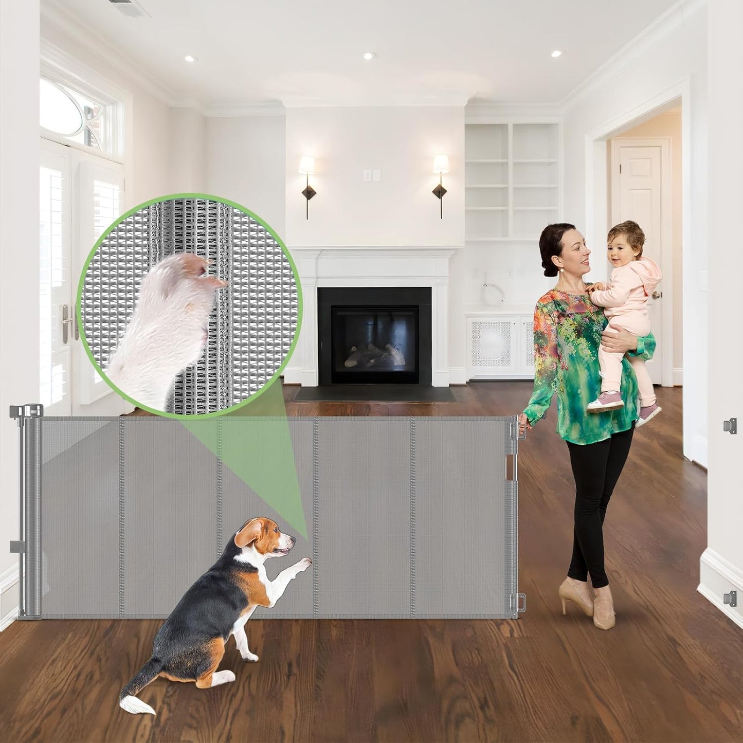 96 Inch Wide Reinforced Retractable Dog Gate for Pets and Kids