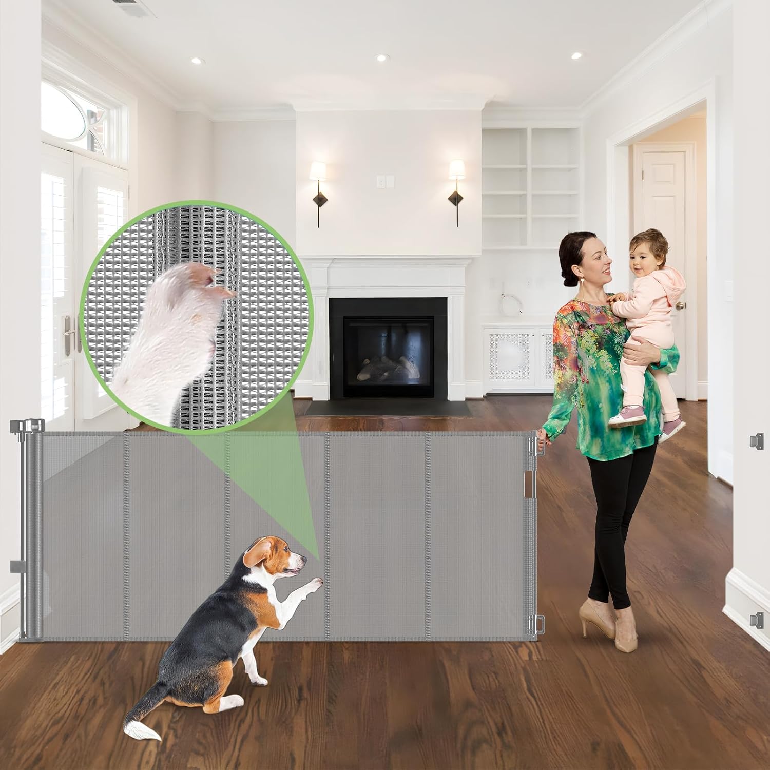 96 Inch Wide Reinforced Retractable Dog Gate for Pets and Kids