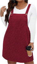 Plus Size Corduroy Sleeveless Pinafore Dress - Mini Overall
