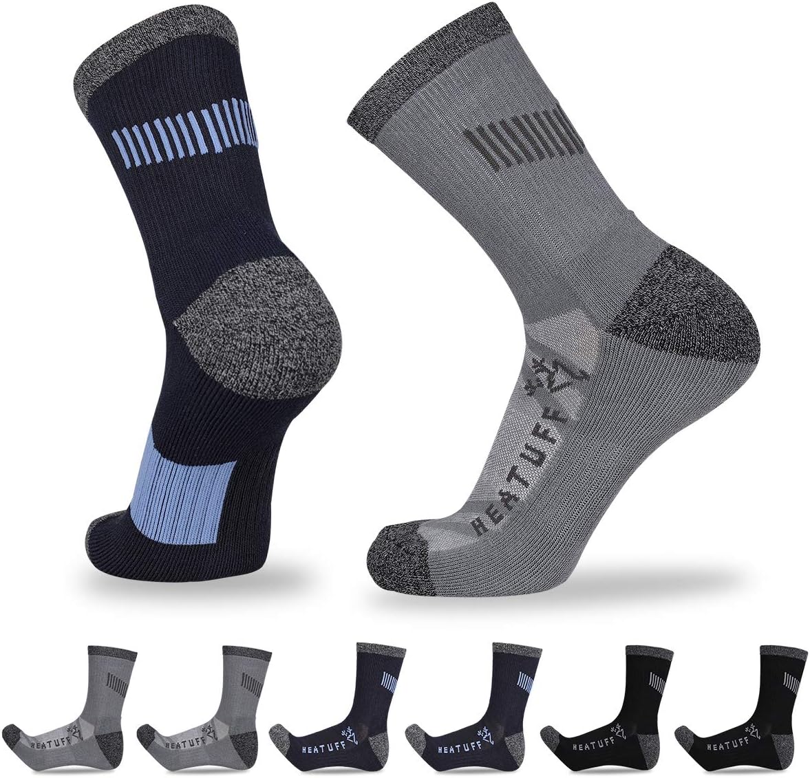 Heatuff 6 Pack Hiking Crew Socks - Cushioned Comfort!