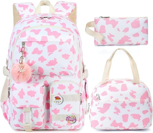Hidds Backpack for Girls 3 PCS Set with Lunch Box and Pencil Case