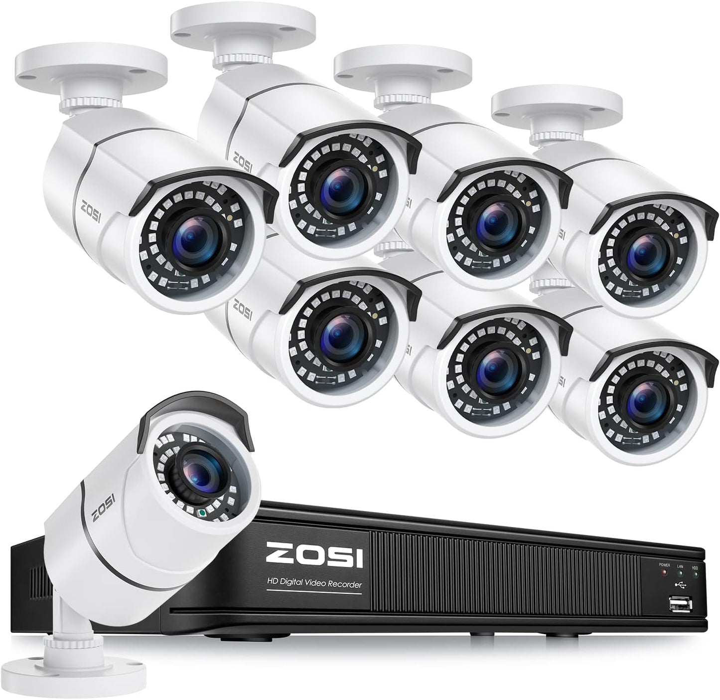 ZOSI 1080p H.265+ Security Camera System with 8 Bullet Cameras