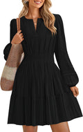 Fall Long Sleeve Mini Dress V Neck A Line - Lightweight Swing