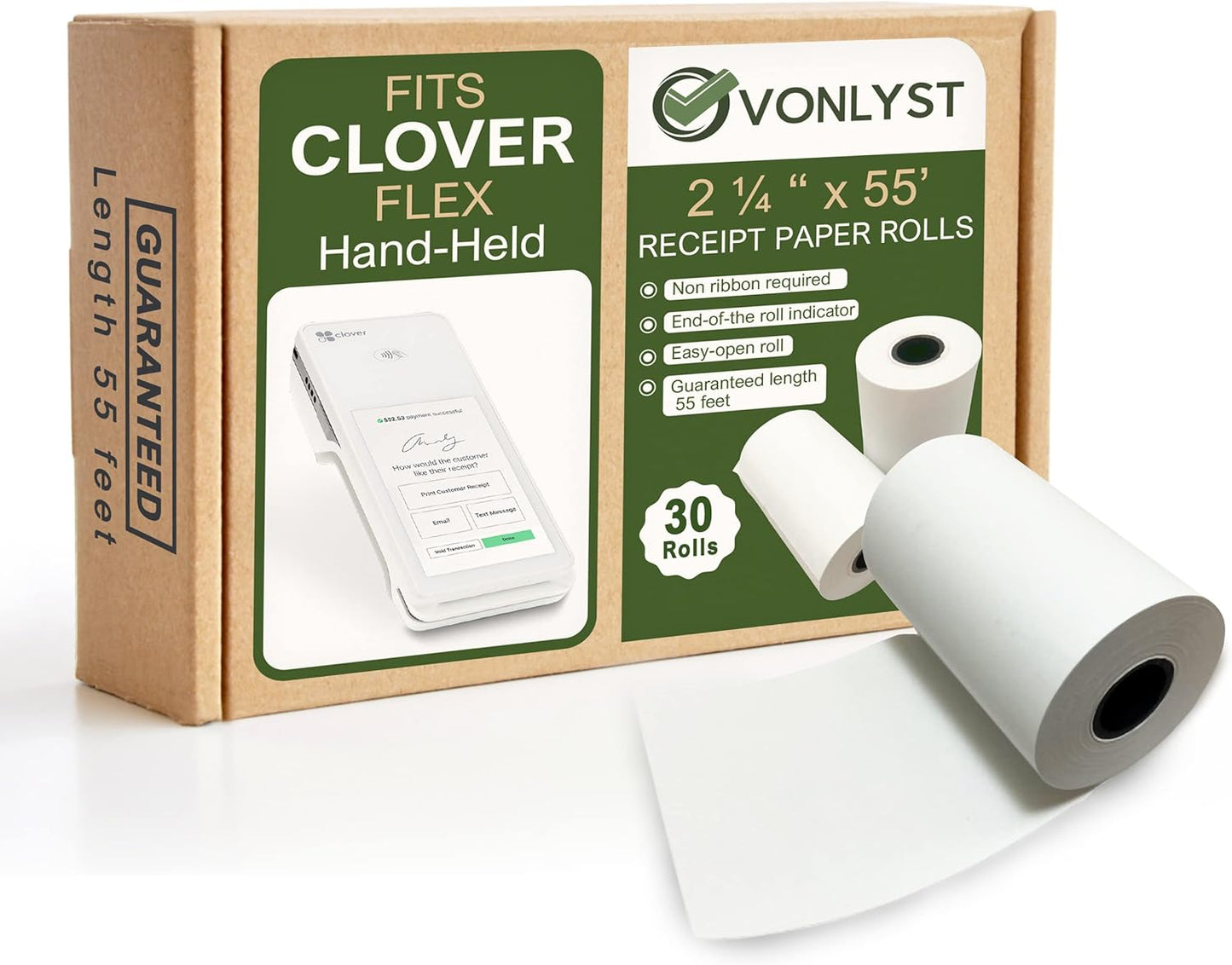 Thermal Paper Roll for Clover Flex Receipt Printer 2 1/4 x 55