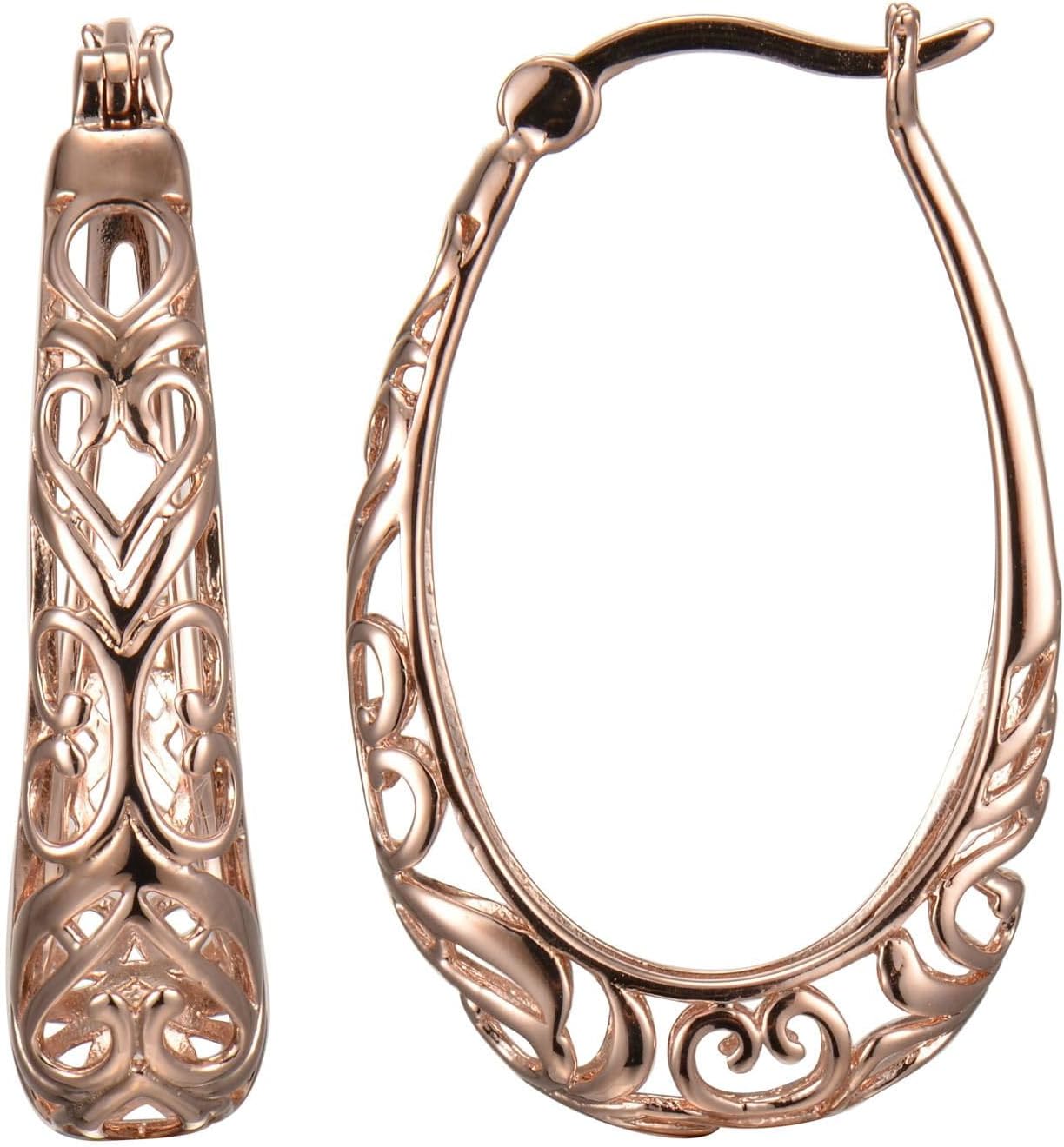 Sterling Silver Filigree Oval Hoop Earrings for Elegant Style