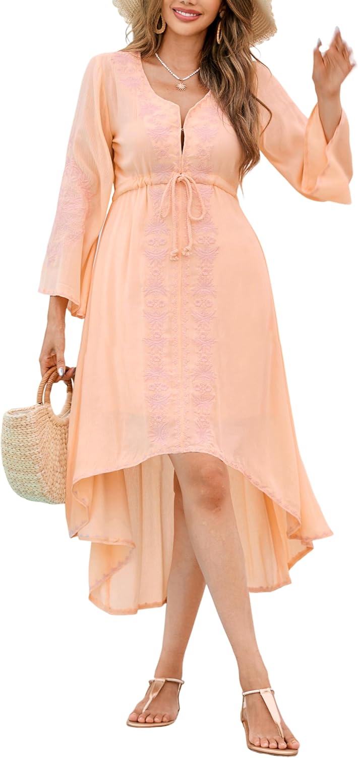 R.Vivimos Womens V Neck Bell Sleeve Vintage Floral Dress Review
