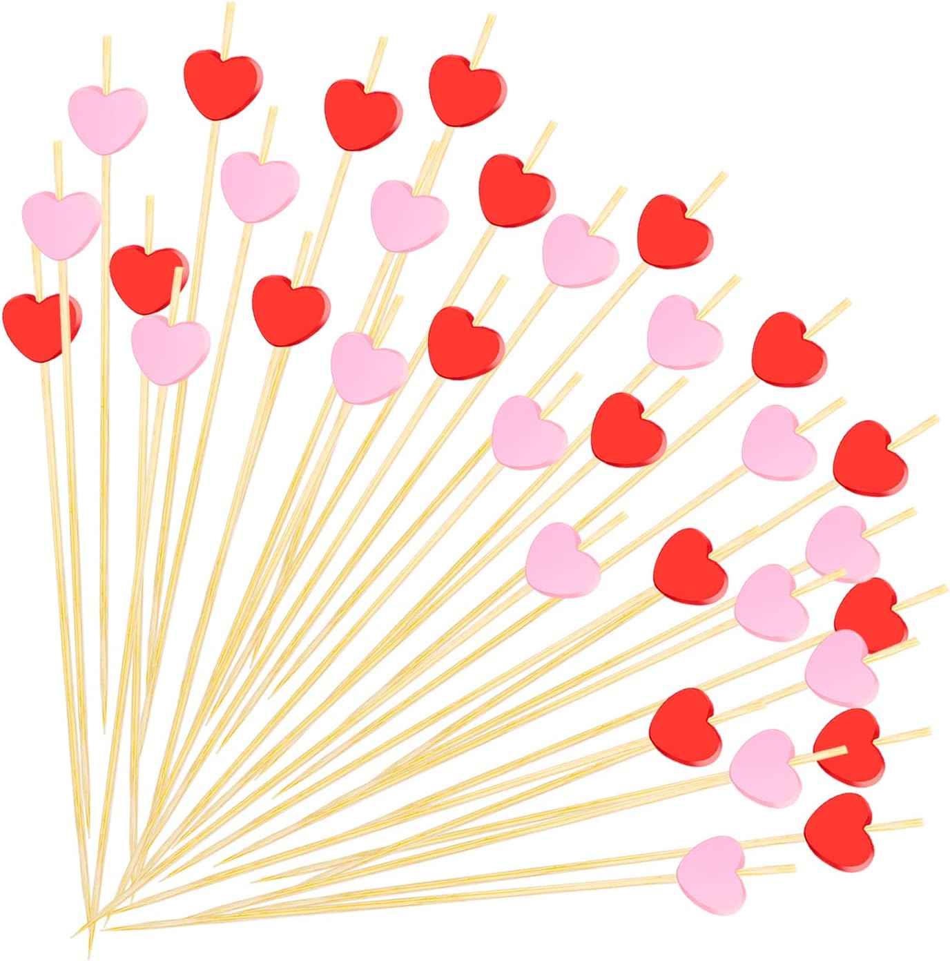 200 Red Pink Heart Bamboo Cocktail Picks for Festive Parties