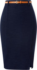 Tweed Pencil Skirt Knee Length High Waisted with Slit - Elegant Fit in