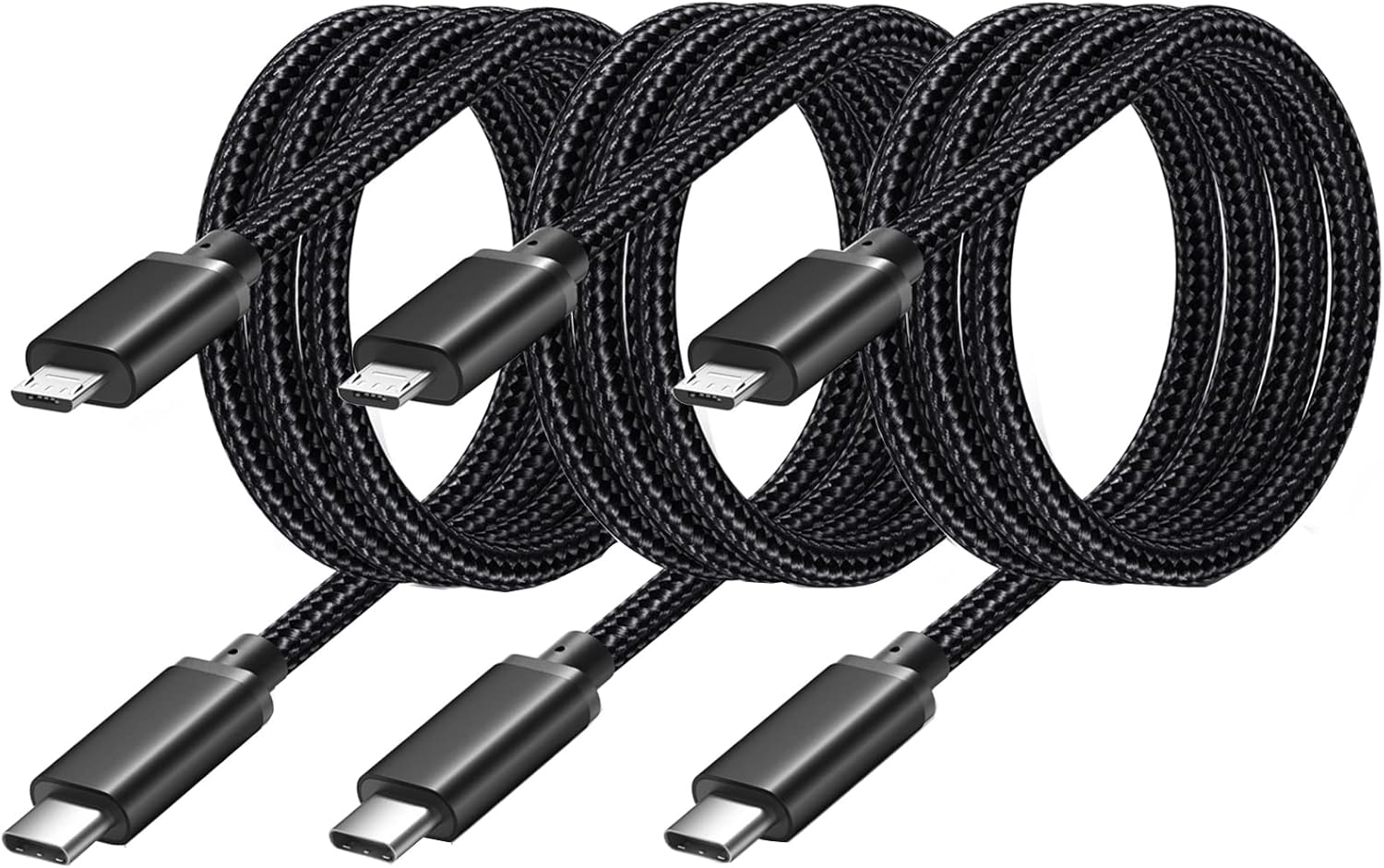 Pofesun 3-Pack 3.3ft Braided USB-C to Micro USB Cable, Charge & Data Transfer