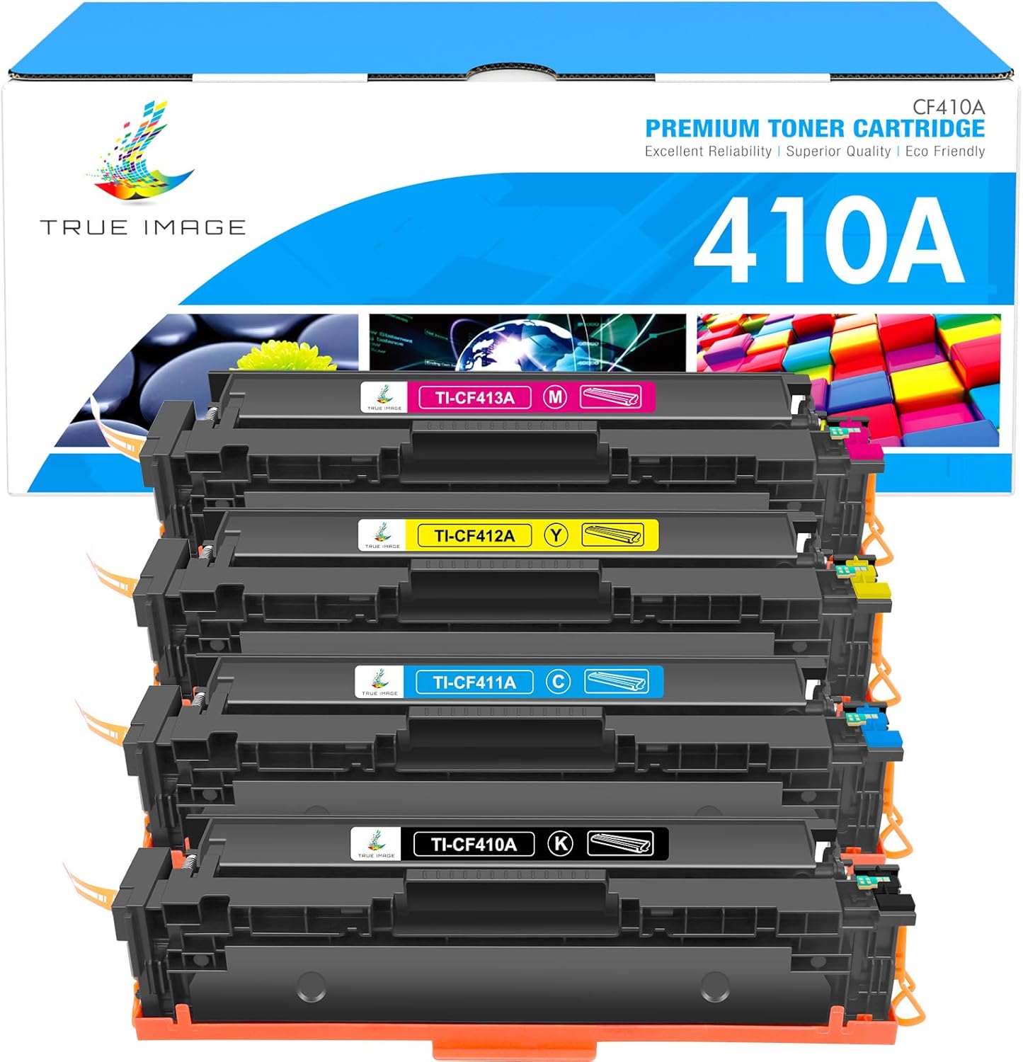 Vibrant Color Printing: TRUE IMAGE Compatible 410A Toner Pack