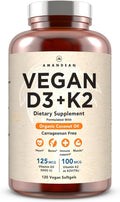 AMANDEAN Vegan Vitamin D3 K2 5000 IU - Plant-Based Bone & Heart