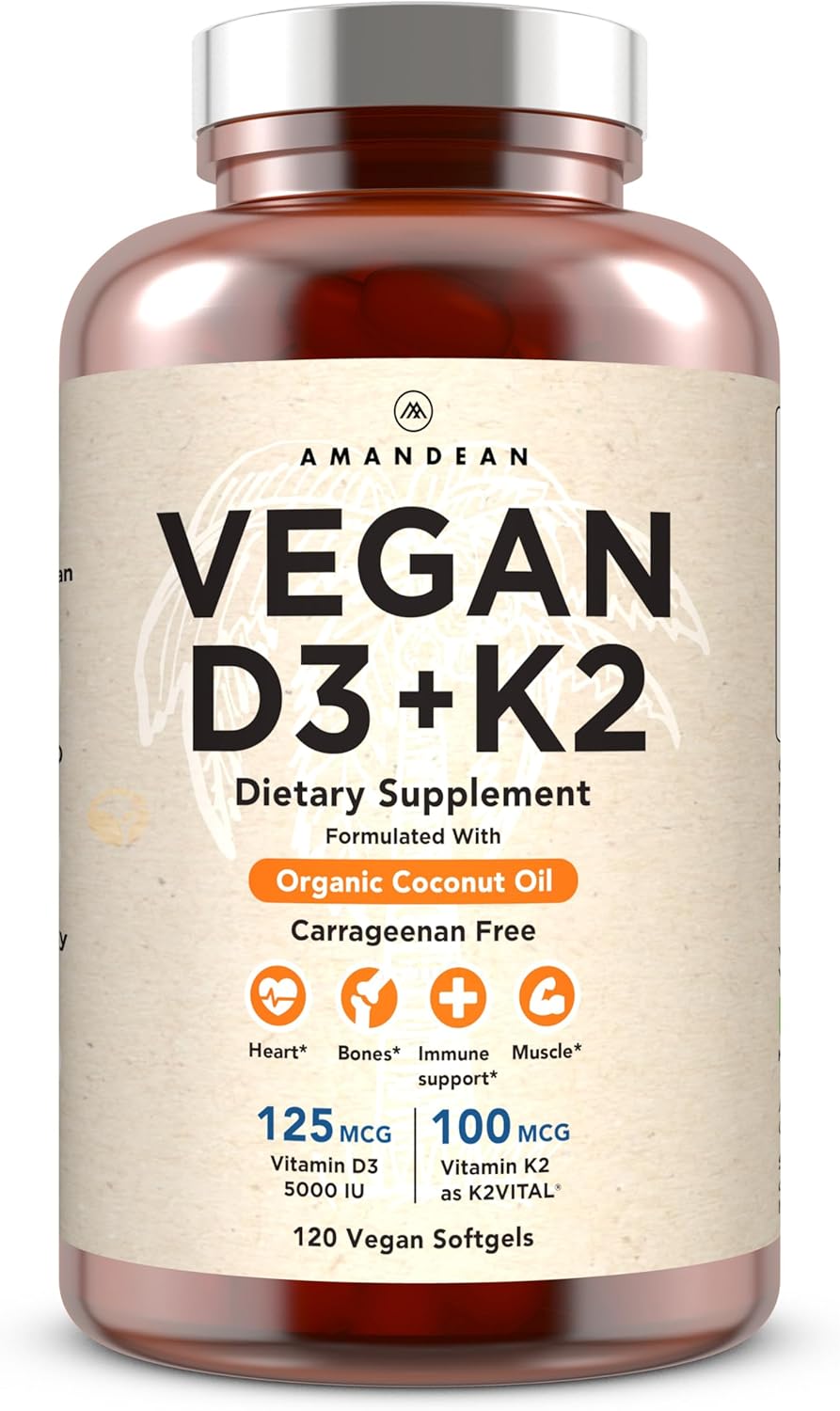 Vegan Vitamin D3 K2 Softgels for Mood, Bones, and Heart Health