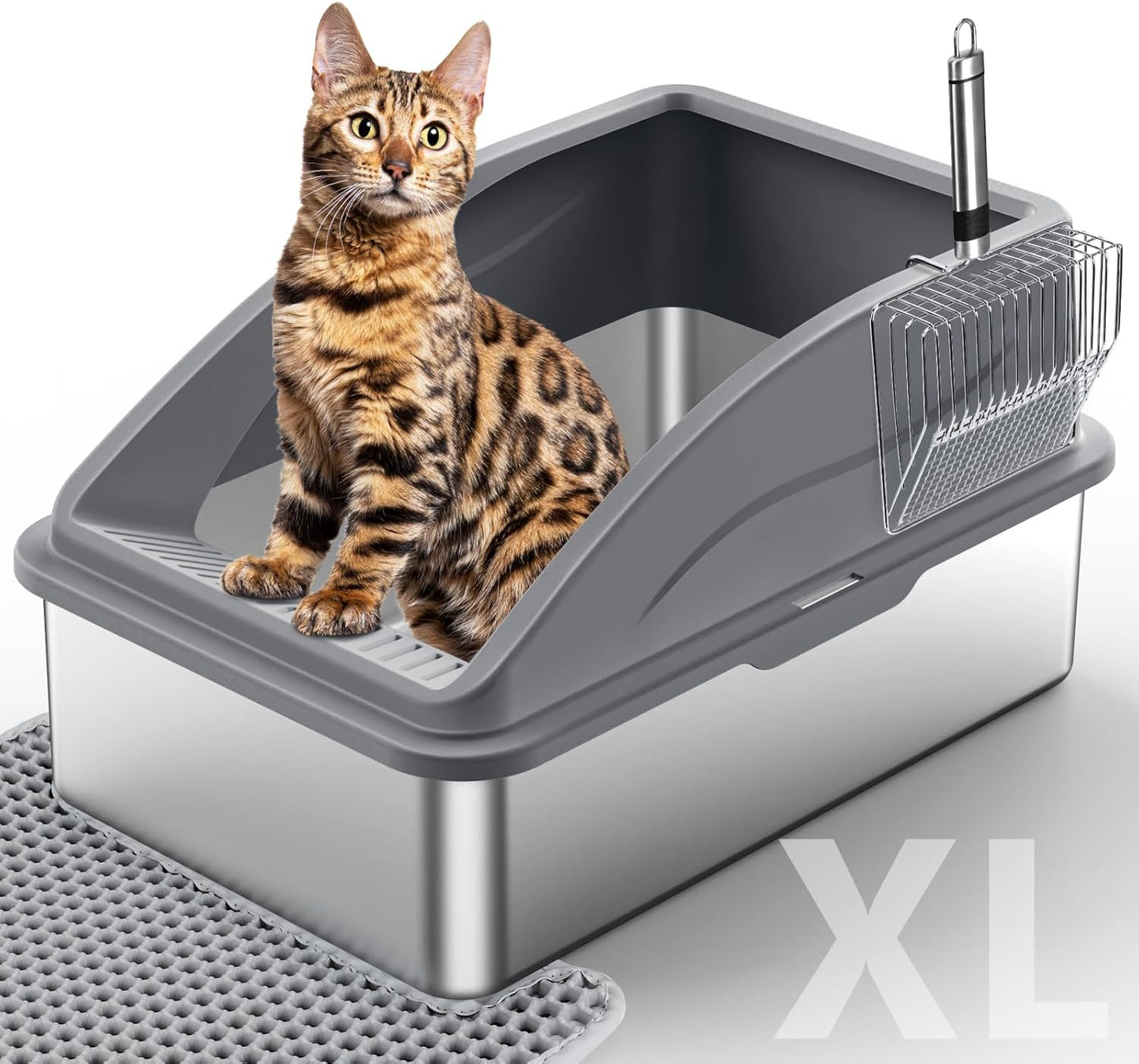 Extra Large Stainless Steel Litter Box for Big Cats with Lid