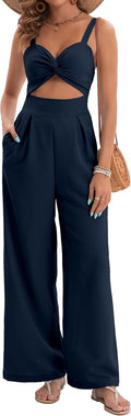 Womens Wide Leg Summer Jumpsuit - Dressy V Neck Twist Romper
