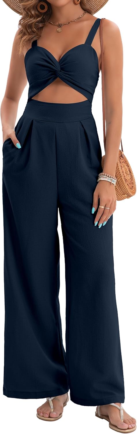 Womens Summer Jumpsuits Dressy Sexy V Neck Twist One Piece