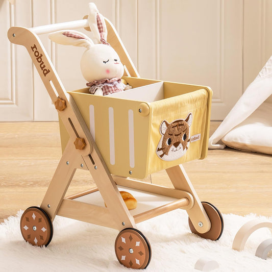 ROBUD Wooden Baby Push Walker - Height Adjustable Learning Toy