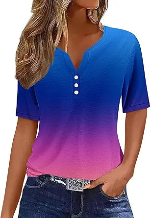 Trendy V Neck Boho Tee for Women - Casual Summer Tops 2024