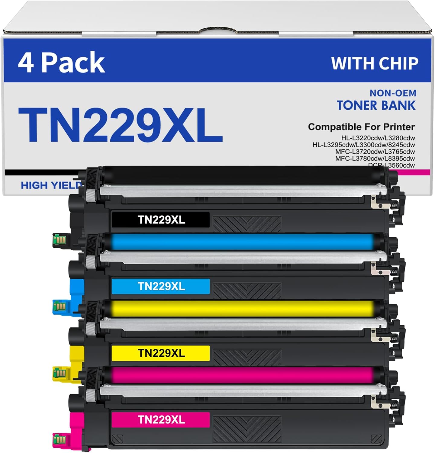 High Yield TN229XL Toner Cartridges 4 Pack for Brother Printers