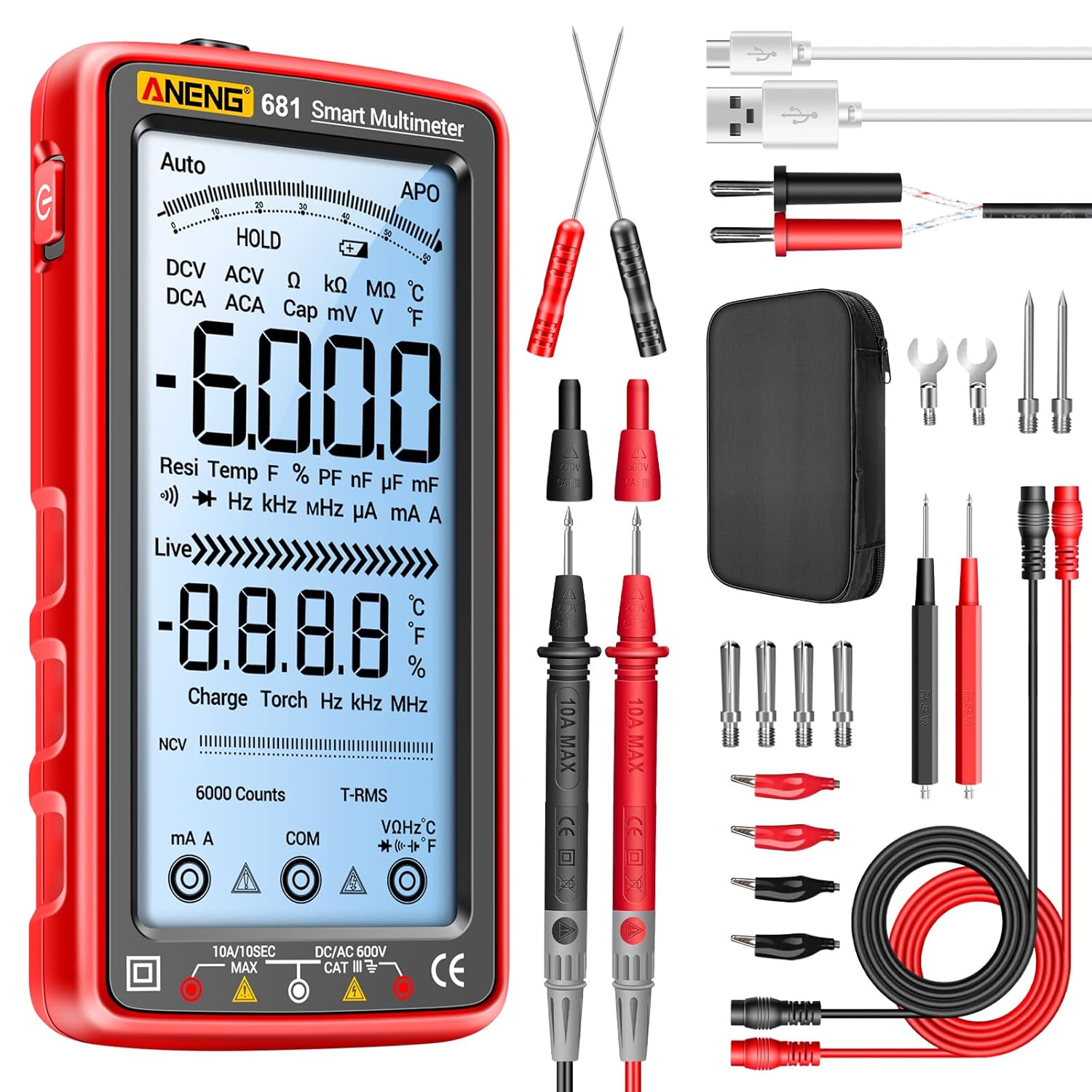 Digital Multimeter Auto-Ranging TRMS 6000 Counts with Large Display