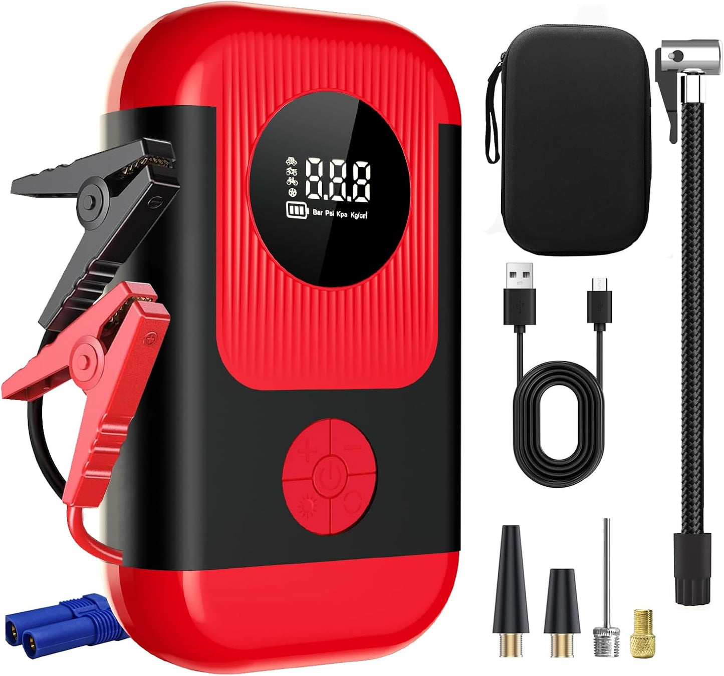 Portable Tire Inflator & Car Jump Starter with LED Light