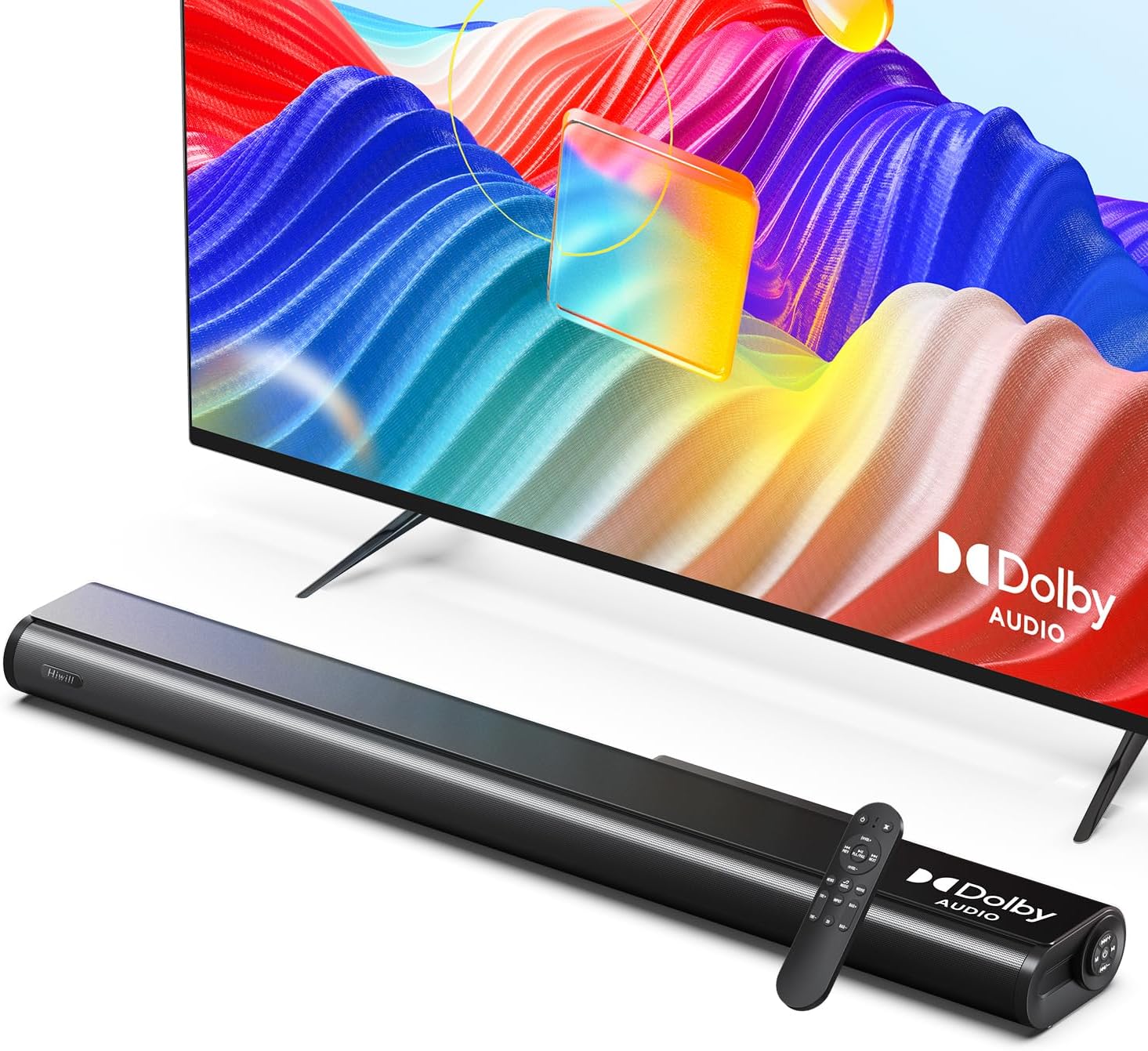 Hiwill 2.2ch Dolby Soundbar - Immersive 3D Surround, Deep Bass, Clear Voice - HDMI ARC/Opt/BT 5.3 - Enhance TV/PC Sound