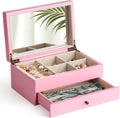 Meangood Jewelry Box Organizer for Women - Rustic 2-Layer Case