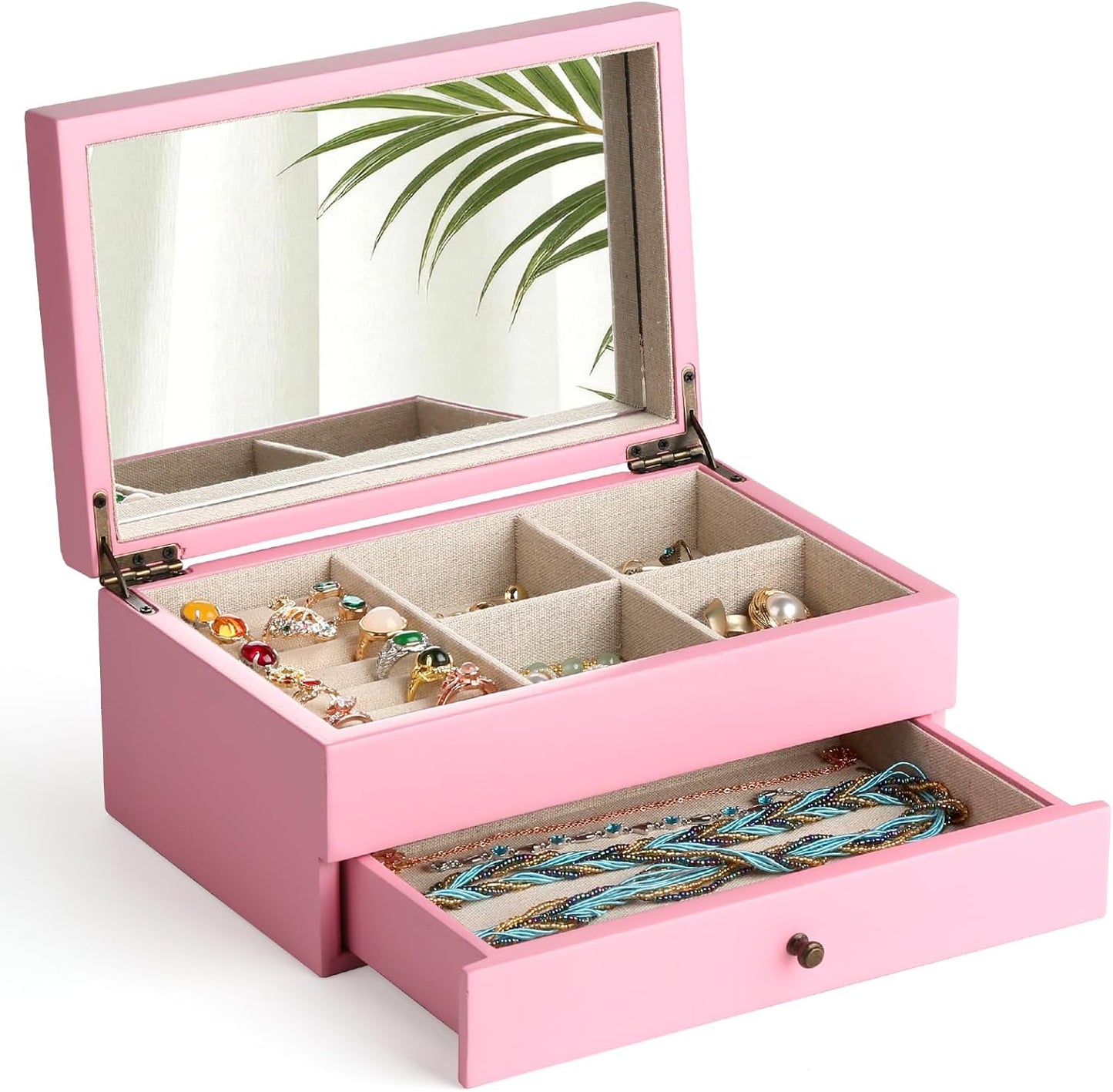 Meangood Jewelry Box Organizer for Women - Rustic Wooden Storage