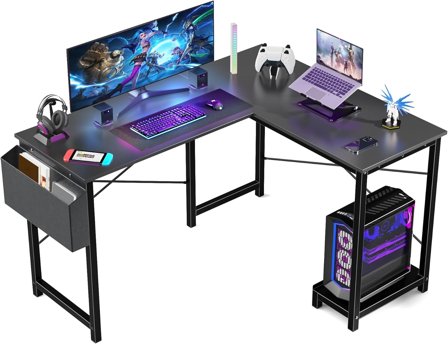 DUMOS L-Shaped Gaming Desk with Side Storage