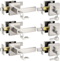 Probrico Satin Nickel Square Entry Levers and Deadbolts 3-Pack - Keyed