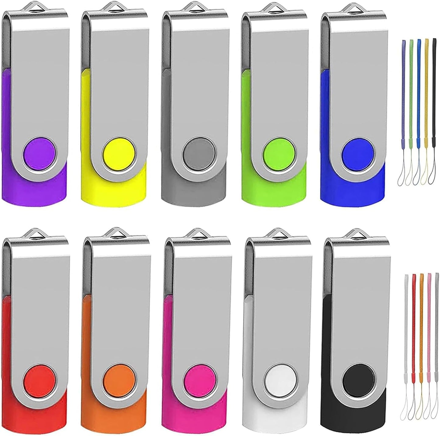 64GB Flash Drive 10 Pack - Reliable USB Drives with Lanyards