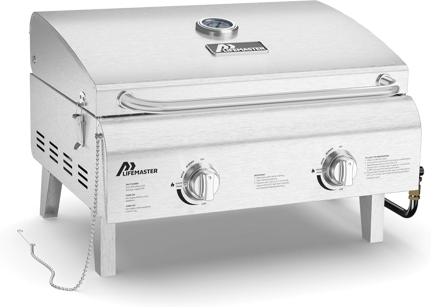 Lifemaster Portable Stainless Steel Gas Grill for Outdoor Cooking