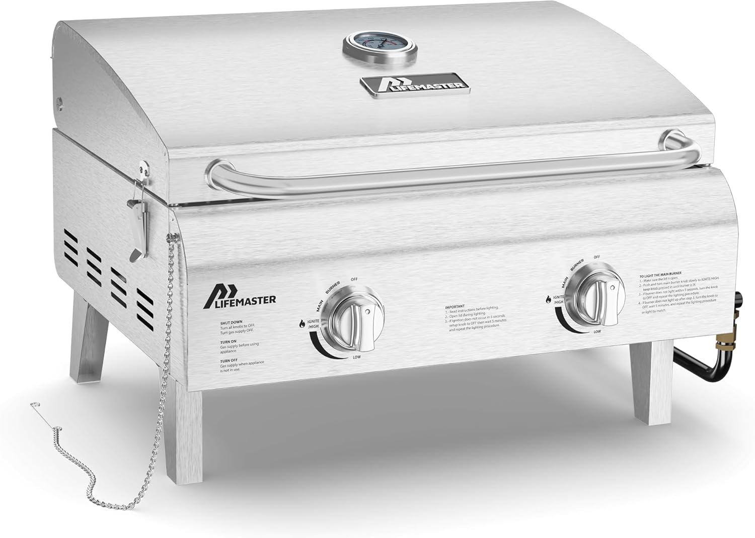 Lifemaster Portable Stainless Steel Gas Grill for Outdoor Cooking