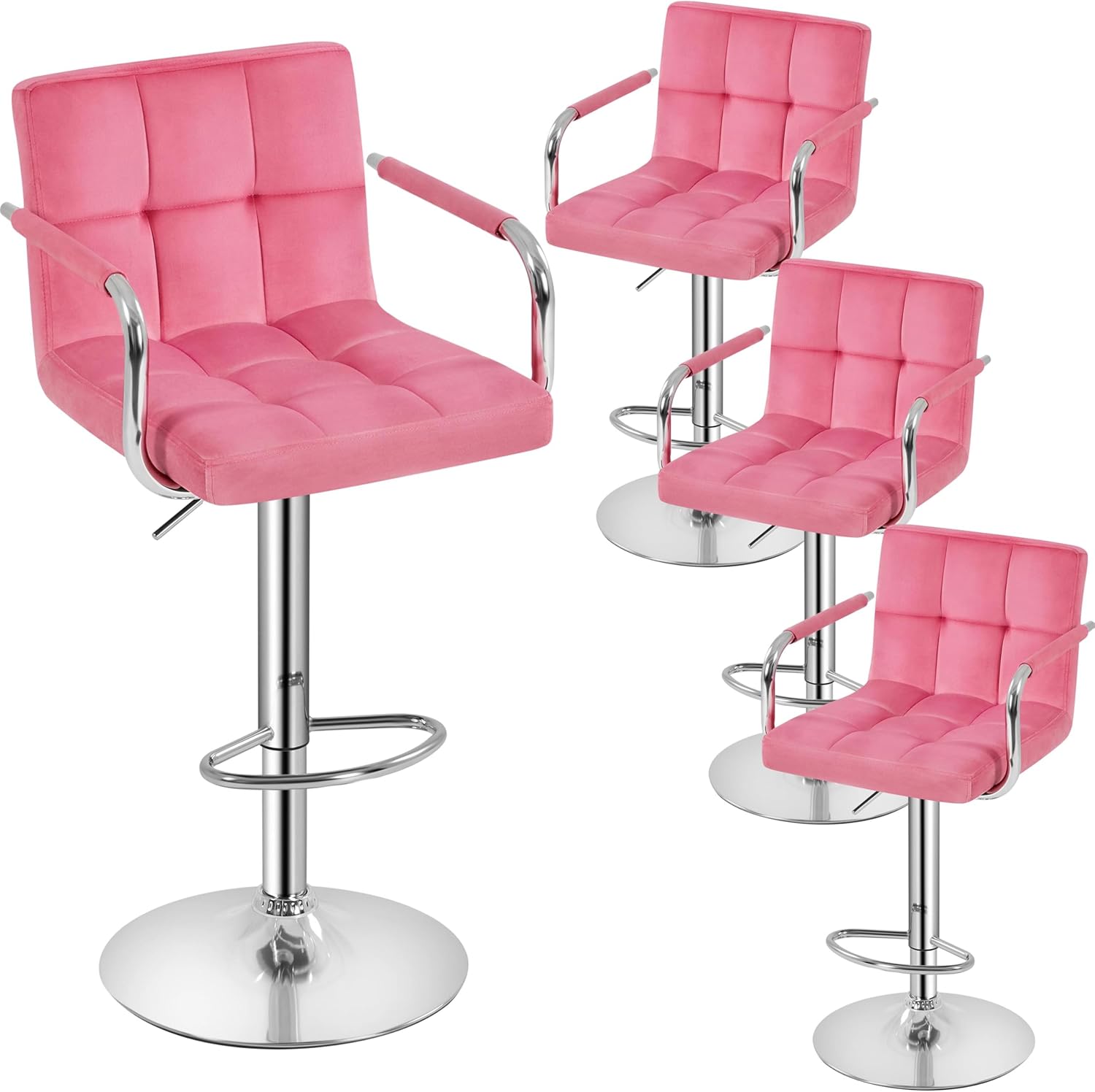 Yaheetech Velvet Fabric Swivel Bar Stools Set of 4 for Comfort
