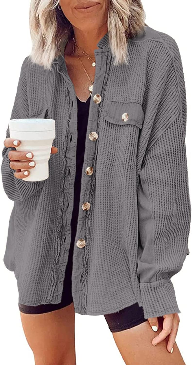 Yanekop Shackets for Women: Stylish Waffle Knit Tops for Fall
