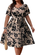Floerns Women's Plus Size Wrap V Neck Ruffle Hem A-Line Dress Casual