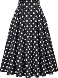 Women's Vintage High Waist Pleated Midi A-Line Skirt with Pockets