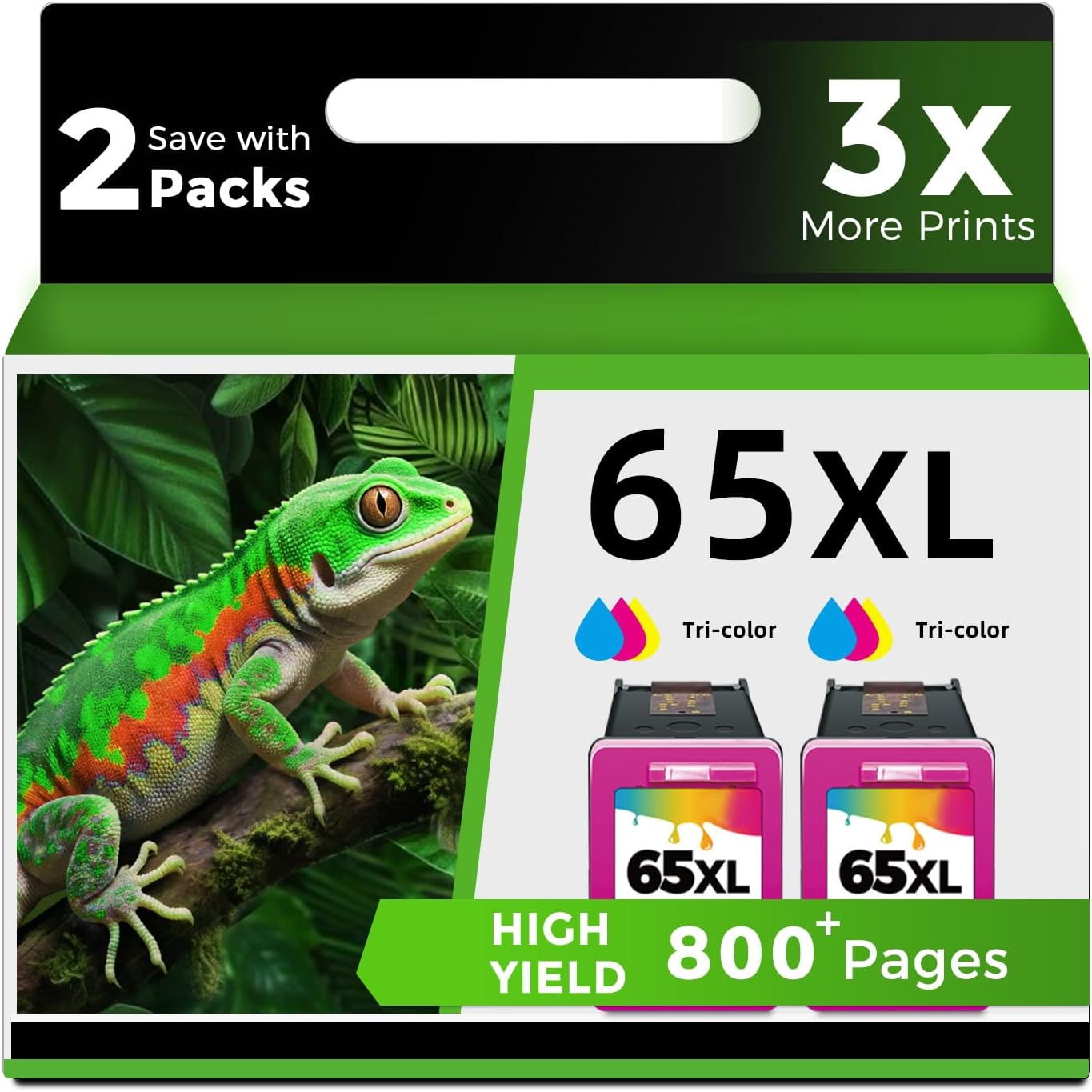 65XL Remanufactured Ink Cartridge for HP Printers - 2-Pack