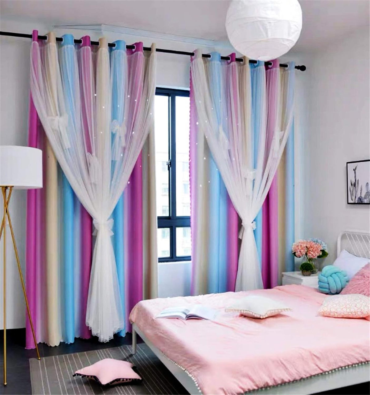 Yancorp Colorful Curtains for Girls Bedroom Room Darkening 96 in