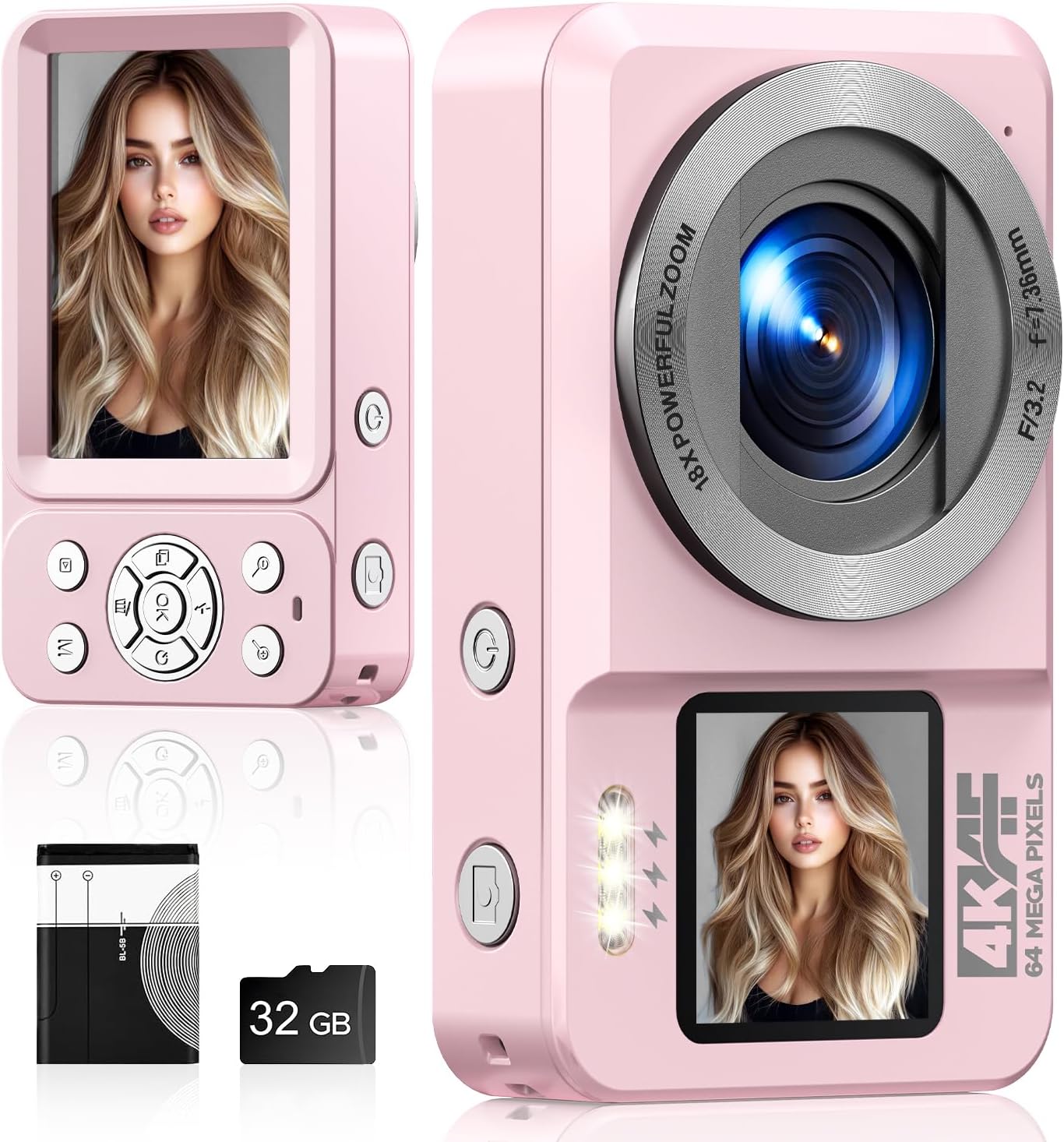 Digital Camera 4K 64MP with Dual Screens for All Ages