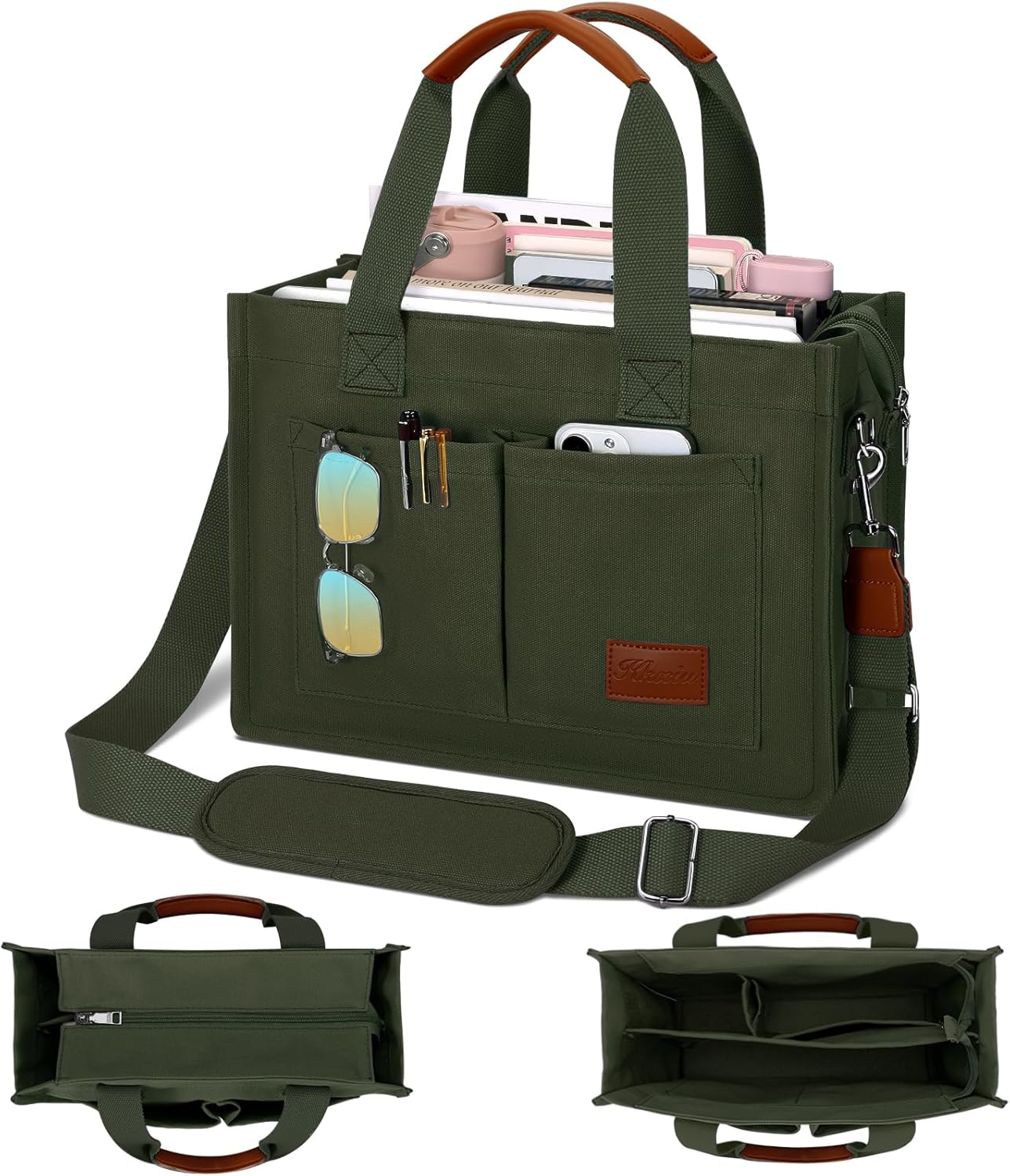 KKXIU Large Canvas Tote Bag for Women with Zipper and Compartments