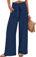 Womens Wide Leg Palazzo Pants High Waisted with Tie Knot - Flowy
