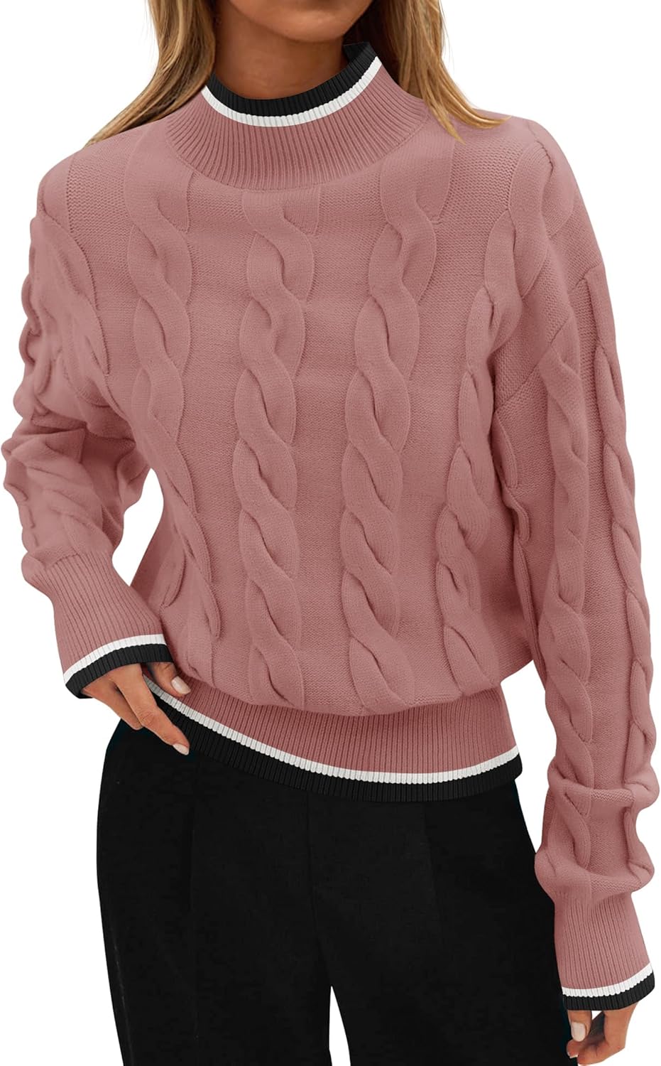 ZESICA Women's Casual Long Sleeve Mock Neck Sweater for Fall