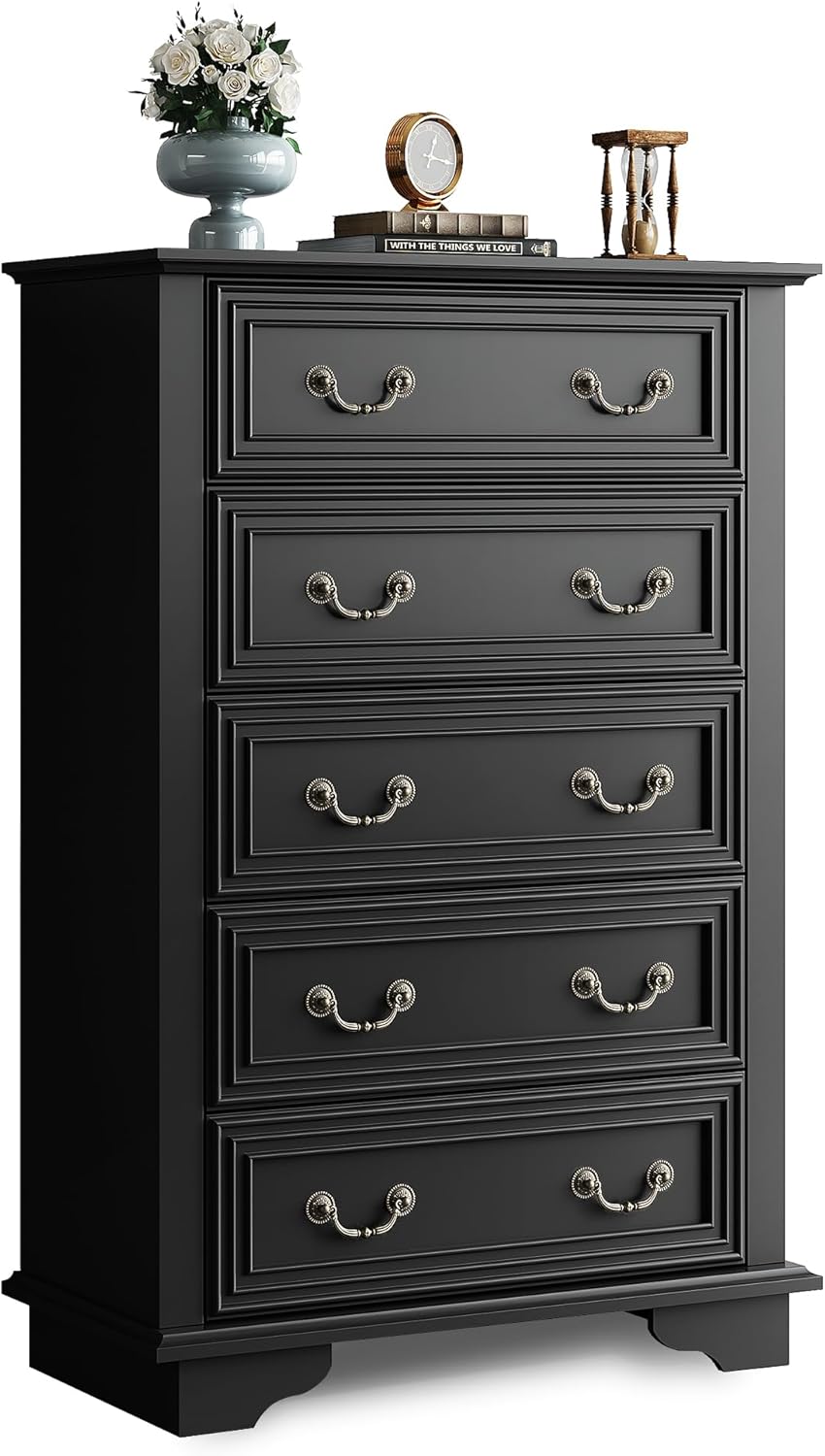 WLIVE Farmhouse Dresser with 5 Drawers for Bedroom Storage