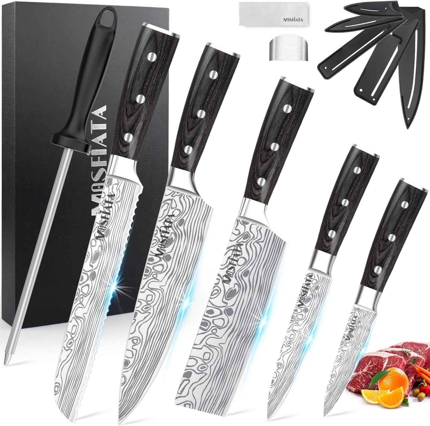 MOSFiATA 5 PCS Chef Knife Set - High Carbon Stainless Steel Knives
