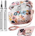 Floral Earbuds Case with Safety Lock & Cleaner Kit - Pink Flower