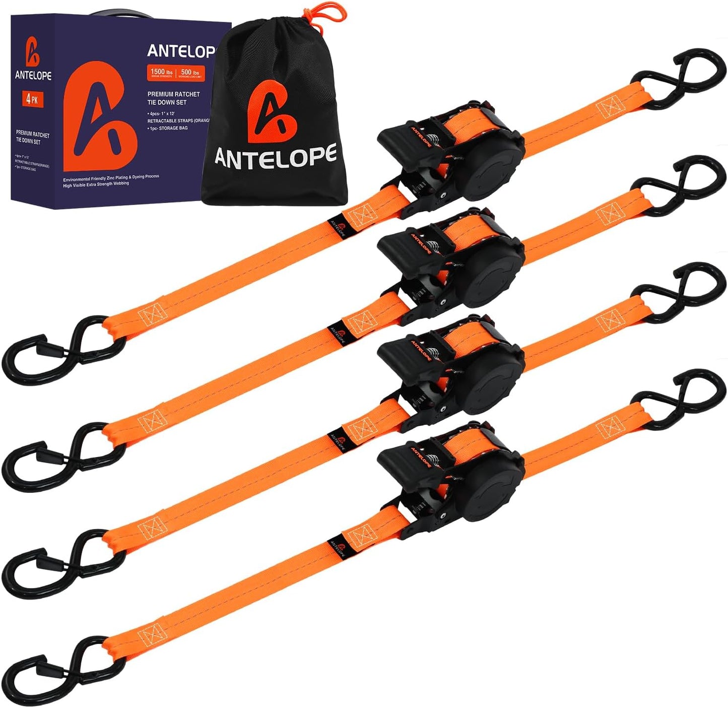 Retractable Ratchet Straps 4-Pack for Heavy Duty Cargo Transport