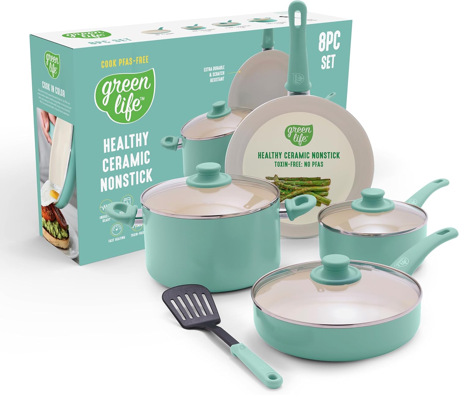 GreenLife 8 Piece Nonstick Cookware Set for Healthy Cooking